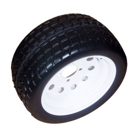 Amerityre 18 x 8.50 solid, turf tread, non-marking  tire on a 12" white steel rim, 4 bolt pattern 11-1885012-BT-12W-44